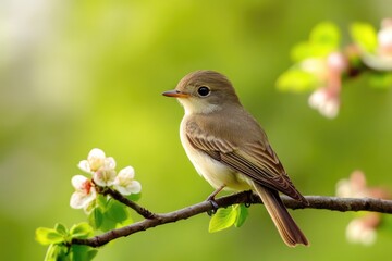 Obraz premium Willow Flycatcher. Songbird in Wild Nature, Avian Fauna of Wildlife
