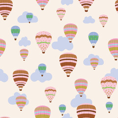 Fun Colorful Hot Air Balloons Vector Seamless Pattern