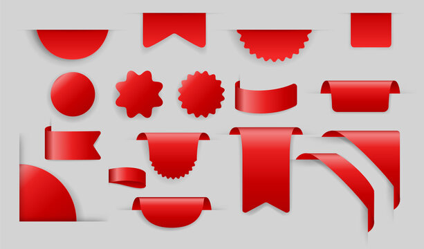 Corners and ribbons icon set. Product red banner, price shopping tags. Promotion sale badges, special offer stickers. Discount and price offer concept. sticker blank templates