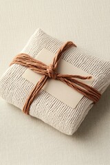 Softly textured gift wrapped in neutral fabric and adorned with rustic twine, ideal for minimalist style and any special occasion like birthdays or holidays