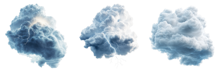 Cloud with storm thunder isolated on transparent background. PNG , Set of