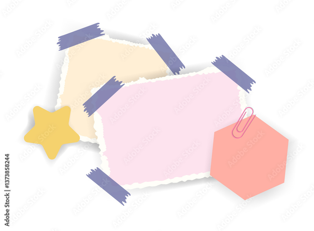 Aufkleber paper notes stickers. place for memo messages on paper sheets. attached with sticky colorful tape on