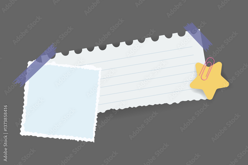 Poster paper notes stickers. place for memo messages on paper sheets. attached with sticky colorful tape on