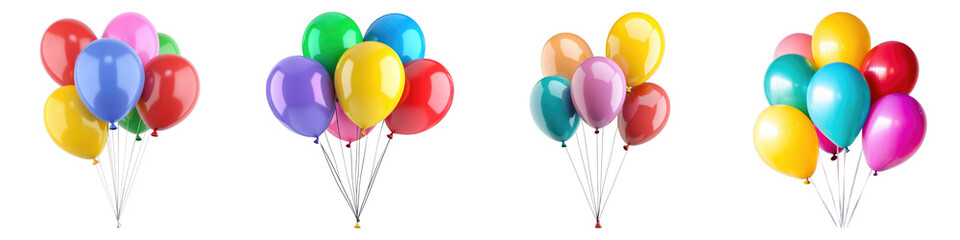 Colorful balloons isolated on transparent background. PNG , Set of