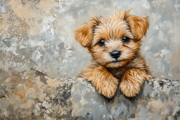 Yorkiepoo Puppy on Gray Marbled Background. Cute and Adorable Pet Photo