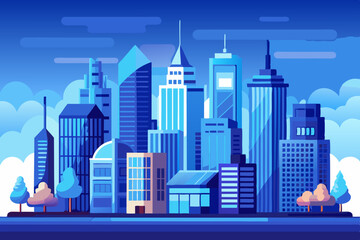 Fototapeta premium vector of Cityscape with buildings. Simple blue background. Urban landscape. Beautiful template.