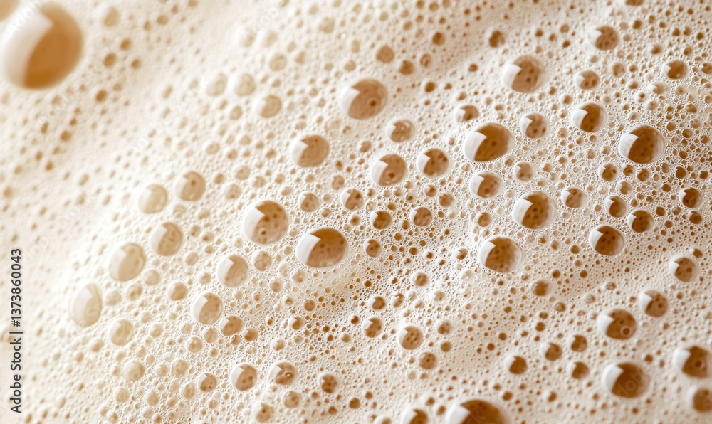 Poster a macro shot captures the effervescent beer foam texture with many small and shiny amber bubbles.