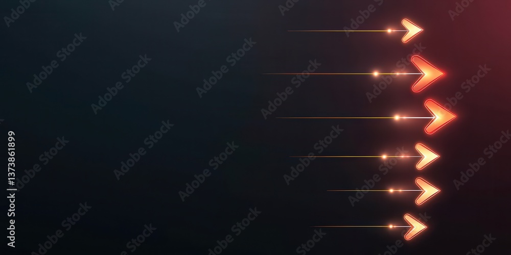 Poster successful project management timeline concept. abstract arrows with glowing effects on a dark backg