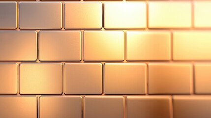 Obraz premium A close-up image of a textured wall made of golden tiles, reflecting light and creating a warm, luxurious ambiance.