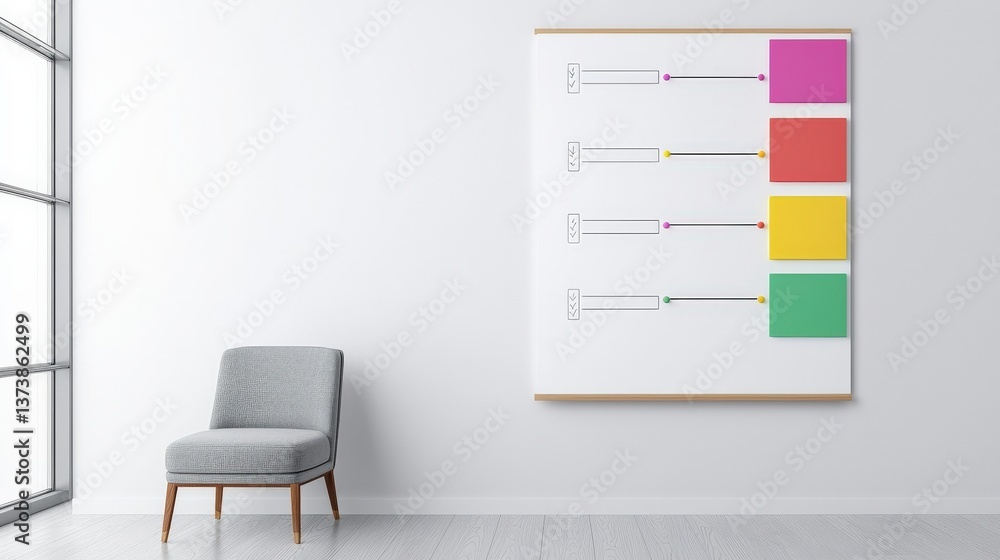 Aufkleber successful project management timeline concept. modern workspace featuring a chair and a colorful di