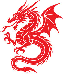 Red dragon tattoo design vector graphics, Red Chinese dragon silhouette