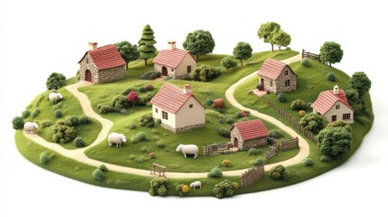 Charming Miniature Village Scene with Cozy Houses and Sheep