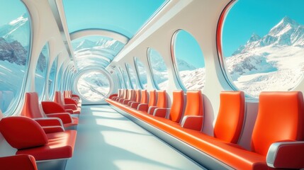 Futuristic Train Car with Mountain Views