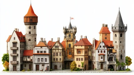 Medieval European Cityscape: A Charming Town with Historic Buildings
