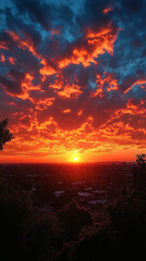 Fototapeta premium magical sunset beautiful sky with dark cities below