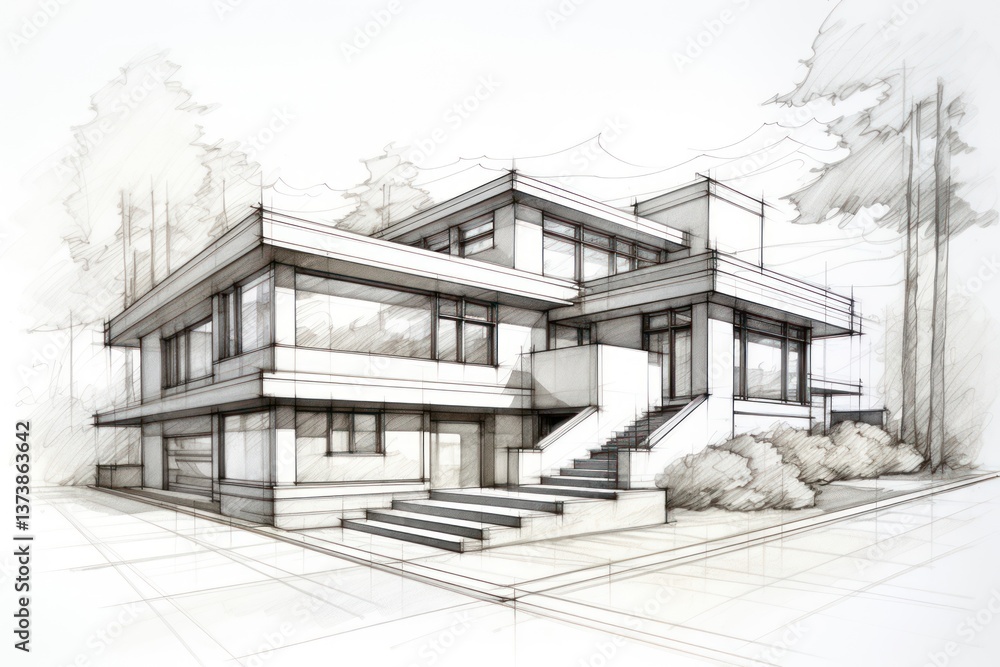 Poster drawing architecture building sketch.