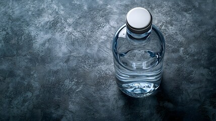 A top-down view of a water bottle perfectly positioned on a table for clean and product display in photography