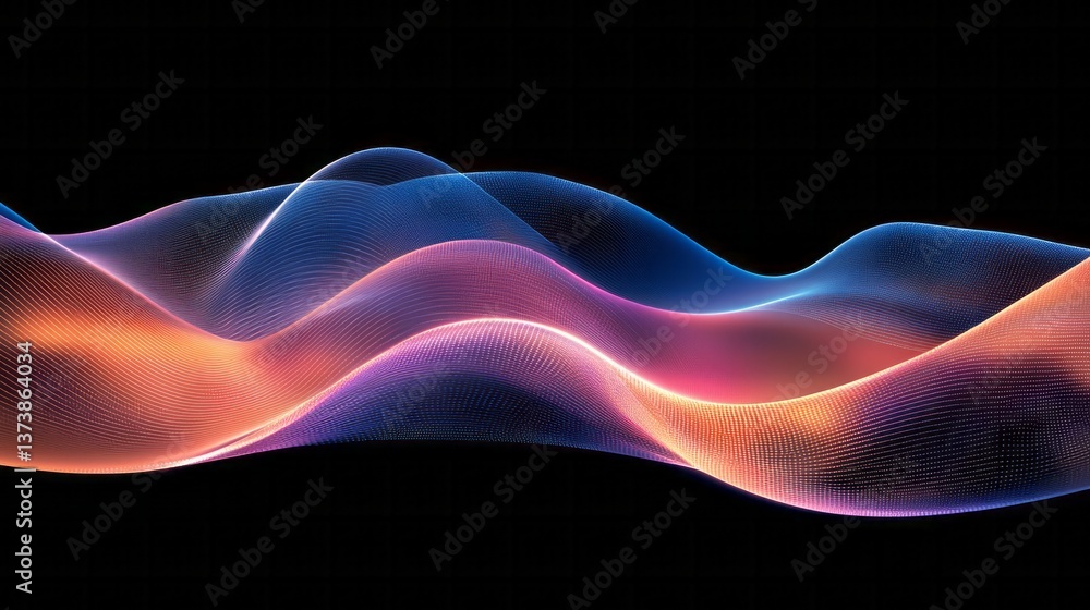 Sticker abstract colorful waves flowing smoothly against a dark background