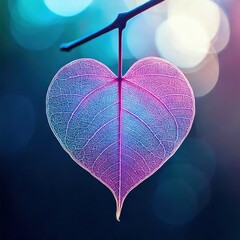 Beautiful Heart-Shaped Leaf with Light Background &ndash; Romantic Nature Art, Fantasy Leaf in Pink and Blue Gradient &ndash; Soft and Dreamy Botanical Design