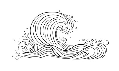 Great Japanese East Wave continious line art drawing style isolated on white background. Asian and Eastern Traditional Linear Design. Vector illustration