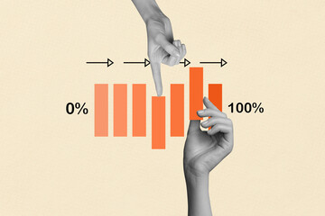 Creative sketch collage of two hands show chart success statistics hundred percentage career...