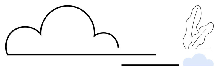 Abstract cloud outline paired with horizon lines, a simple plant silhouette, and a blue accent element. Ideal for nature, serenity, minimalism, simplicity, ecology balance harmony. Flat simple