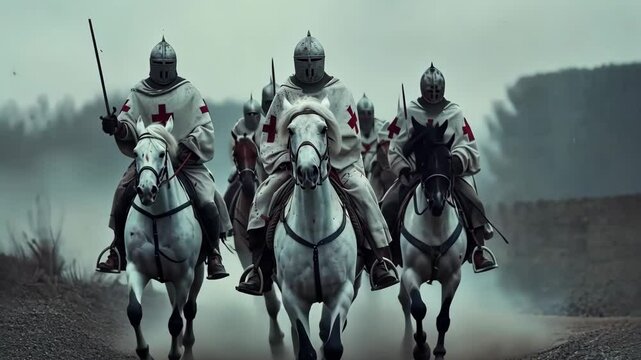 A fierce battle scene featuring knights in full armor, showcasing their unwavering determination and bravery. The knights are engaged in combat, embodying strength and valor.