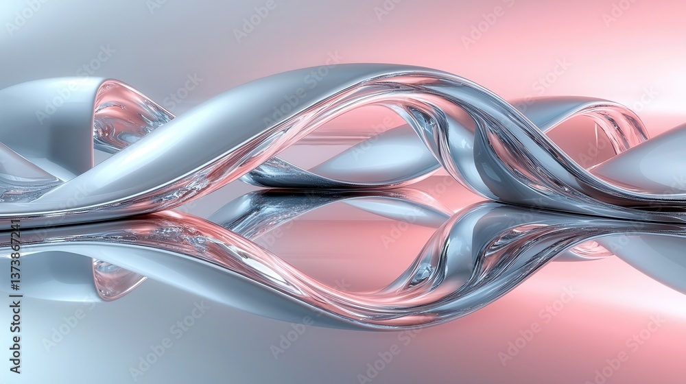 Poster abstract 3d render of fluid liquid waves in smooth reflective background