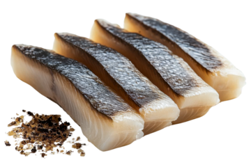 smoked fish fillet - gourmet seafood delicacy isolated on black