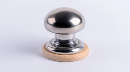 Polished stamp with wooden base, reflecting light beautifully, e