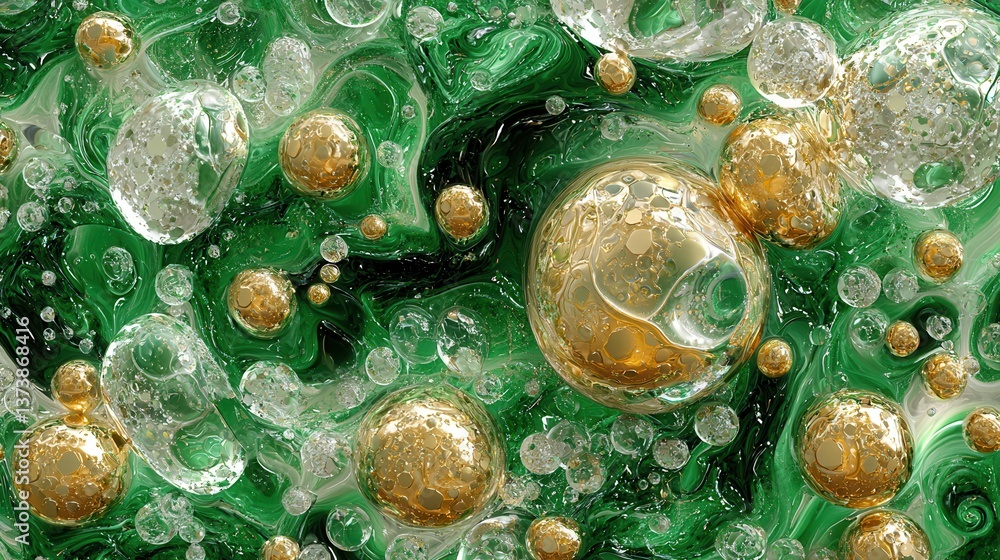 Aufkleber abstract 3d render of liquid fluid with bubbles and swirling background design
