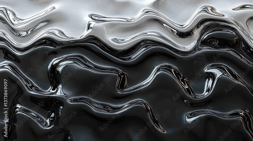 Aufkleber abstract 3d fluid render with twisting liquid waves and smooth black background
