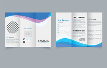 Company profile or visual identity brochure design with blue waves. Editable image.