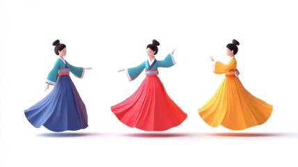 Obraz premium Elegant Korean Women in Traditional Costumes