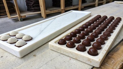 Draw two elongated rectangular slabs made of artificial stones