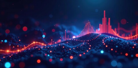 Abstract digital background with futuristic tech elements, AI symbols, data streams, audio waves, and colorful graphics,  colorful,  data