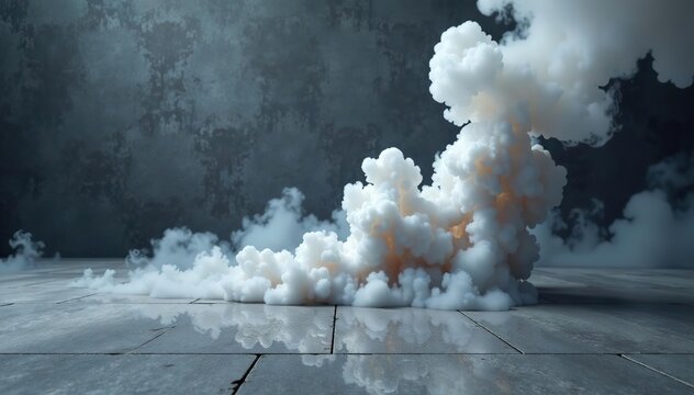Abstract image of a concrete floor with billowing smoke in the background,  eerie,  foggy