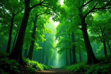 Obraz premium Abstract green background resembling a lush forest canopy, growth, backdrop