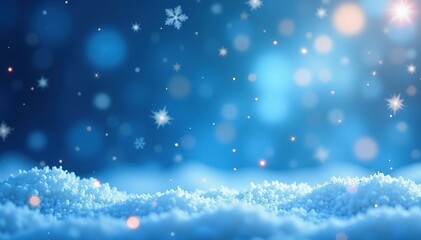 Fototapeta premium Abstract winter background with snowflakes and twinkling stars, creating a magical and serene atmosphere in shades of blue and white, Christmas, sky full of stars