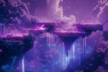 "A Series of Floating Islands Connected by Glowing Bridges in a Fantasy World
