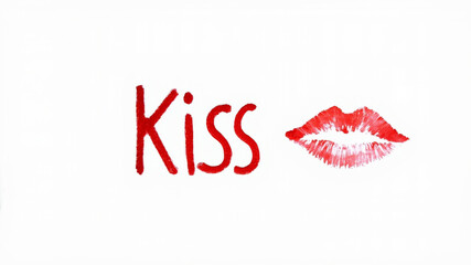 Romantic kiss symbol with red lipstick mark on white background expressing love and affection concept