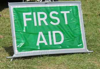 A Temporary Sign for an Outdoors First Aid Post.