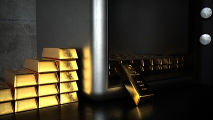 Fine Gold Growth Chart Safe. 3D illustration.