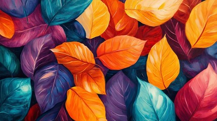 A symphony of autumn hues: an abstract tapestry of vibrant leaves in a rich, textured composition.