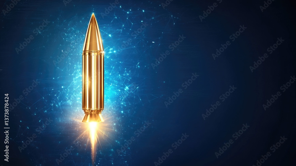 Aufkleber golden bullet soaring in space with a glowing network background