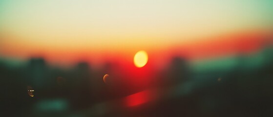 A radiant sun dominates the blurry city backdrop, casting warm, vibrant hues into a deeply soothing sunset tableau.