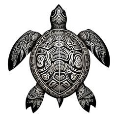 Fototapeta premium Tribal Turtle Design in Black and White – Polynesian Style Tattoo Illustration