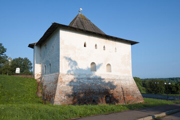 Fototapeta premium The ancient Spasskaya Tower of the Vyazma Kremlin on a sunny July day. Smolensk region, Russia