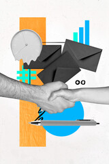 Vertical artwork trend collage of business people hands approval handshake gesture letter...