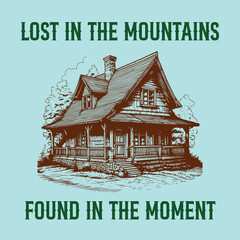 Cottage mountains print design vector illustration © RenatoLima